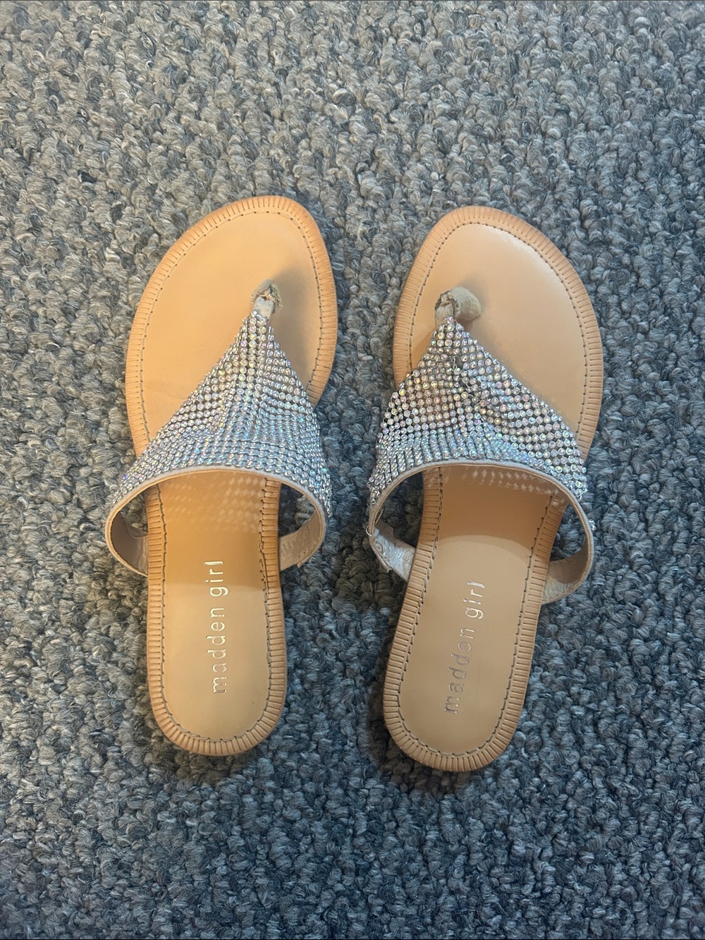 Madden Girl Tan Sandals with Sparkling Rhinestone Straps